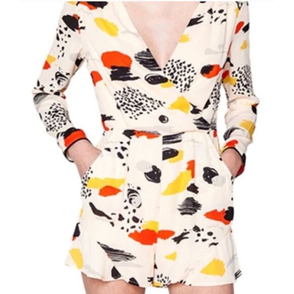 Harlyn Womens Romper Large Abstract Modern V Neck Large - Picture 1 of 14
